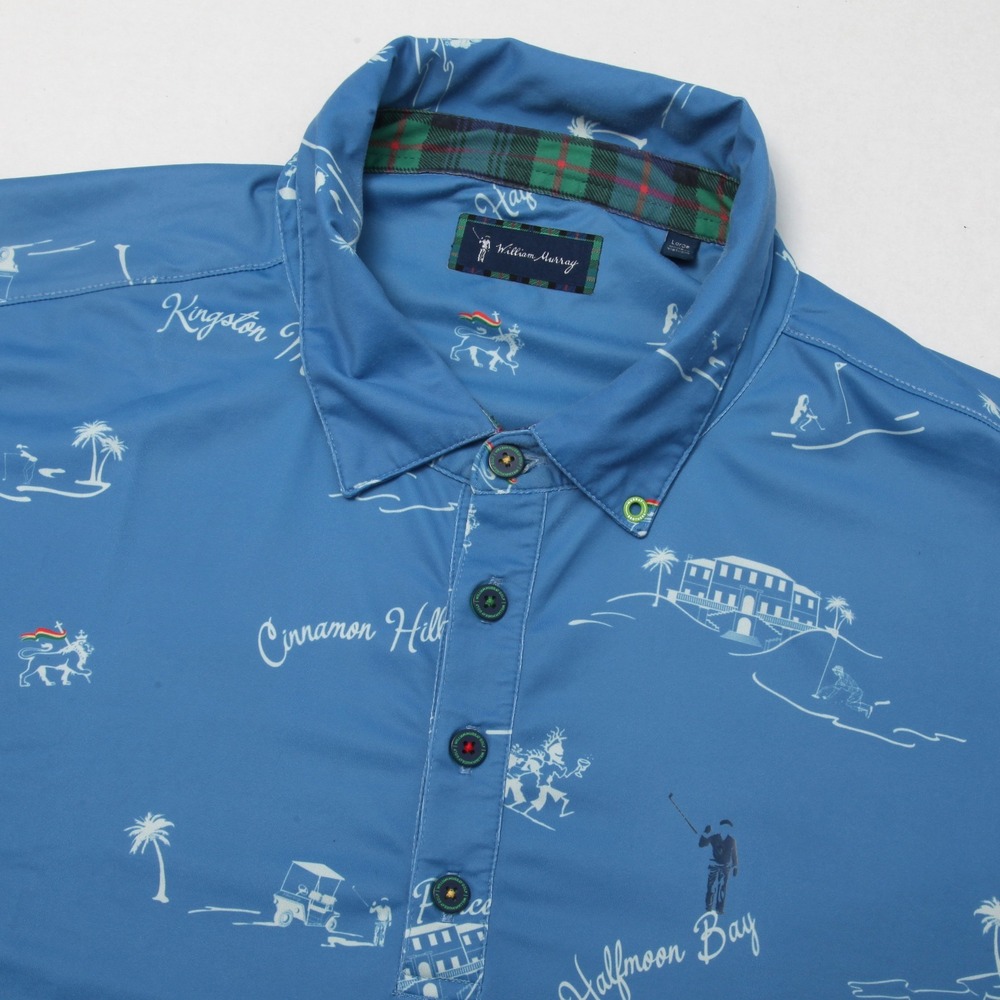 William Murray Golf Polo Shirt Men's Large Blue Jamaican Me Drink Performance